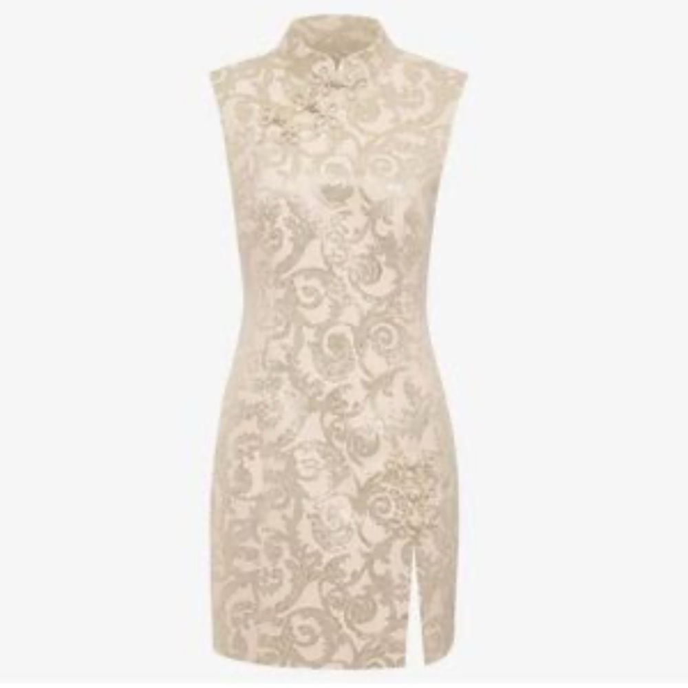 Rumored Beige and Gold Patterned Dress #14